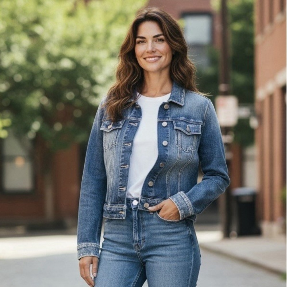 PAIGE Distressed ClassicSlim Denim Trucker Jacket Women's Size Small